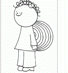 Child in butterfly costume with antennae and wings, smiling and standing sideways.