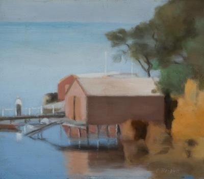 Boatshed Beaumaris, painting by Clarice Beckett (public domain)